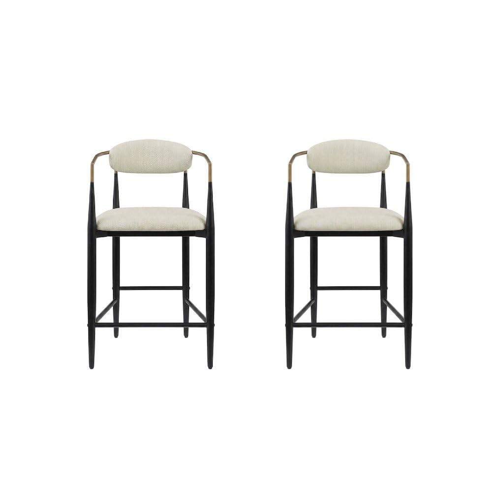 Beige Fabric Upholstered Counter Chairs Set of 2 with Contemporary Style by Furnifact – Upholstered, Beige, Pack of 2
