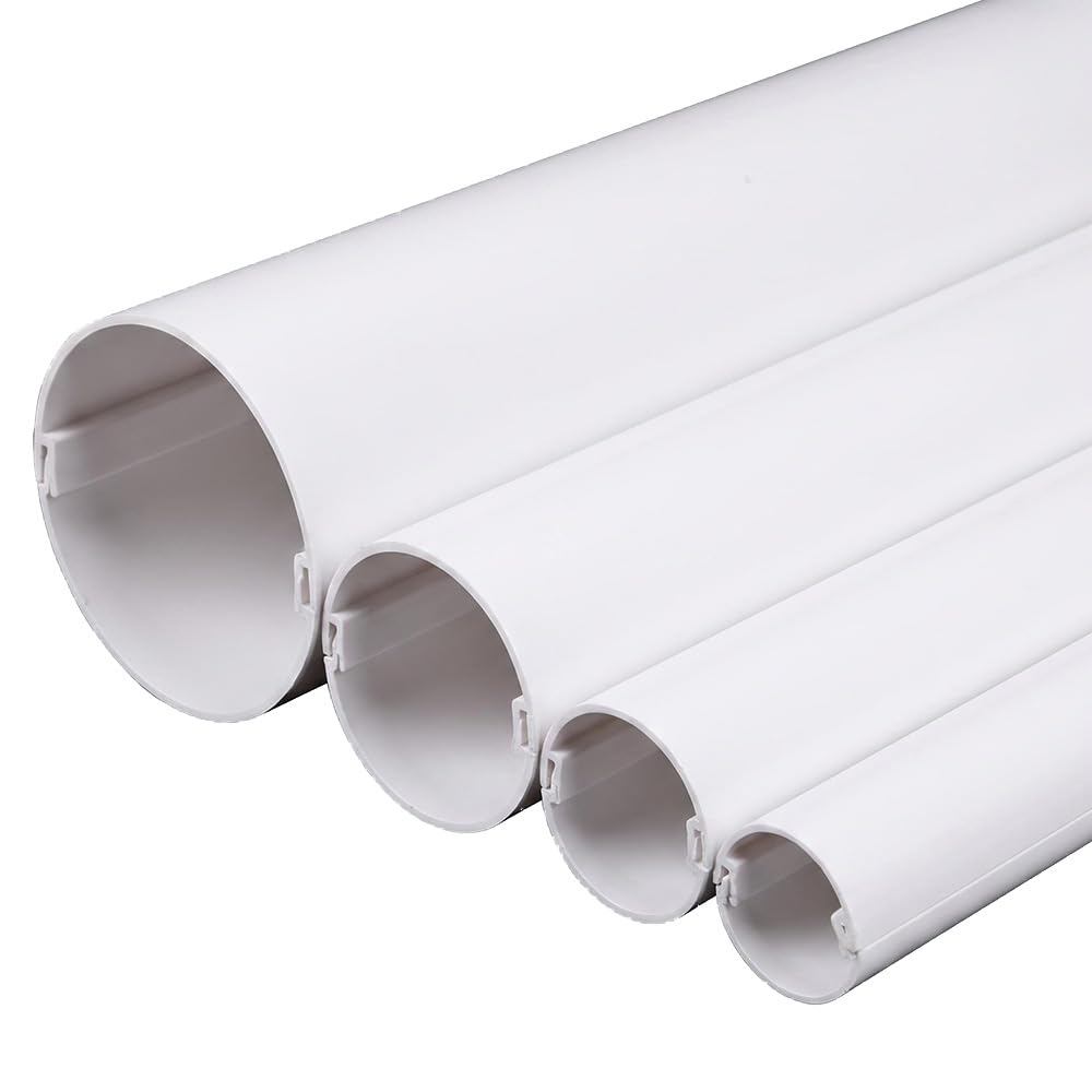 Canaleta para cables circular de PVC blanco (2 unidades, 2 x 1 m), diseño de dos piezas con cierre a presión, montaje sin herramientas, ignífugo, revestimiento de cables y cubierta de tubo para hogar
