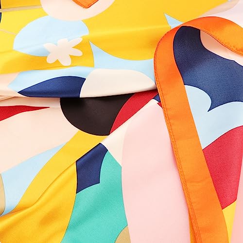Image of DRESHOW 35 inch Large Square Satin Head Scarf - 4Pcs Silk Accessories Classic Patterned Squares Beach Bandanas for Women