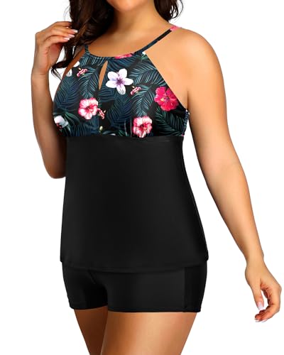 Aqua Eve Women Two Piece Plus Size Tankini Swimsuit with Shorts Tummy Control Bathing Suit High Neck Swimwear4