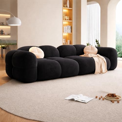Image of LEGACY OF COMFORT Prith Velvet Cloud Sofa - Premium Cushioned Comfort | Brand-Registered Design | 3 Seater Sofa for Living Room (Black)