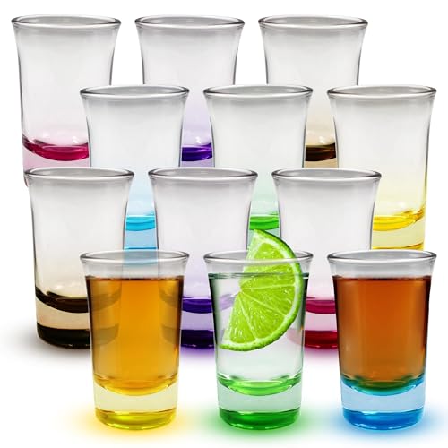 Volila Vasos de chupito de base pesada, 50 ml, juego de colores para alcohol, vodka, expreso, tequila y postres, duraderos y reutilizables para el hogar, bares y fiestas