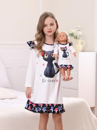 Bow Dream Girl Dress Cute Cartoon and Matching American Girl Doll Clothes Accessories for Girls Dresses White Cat4
