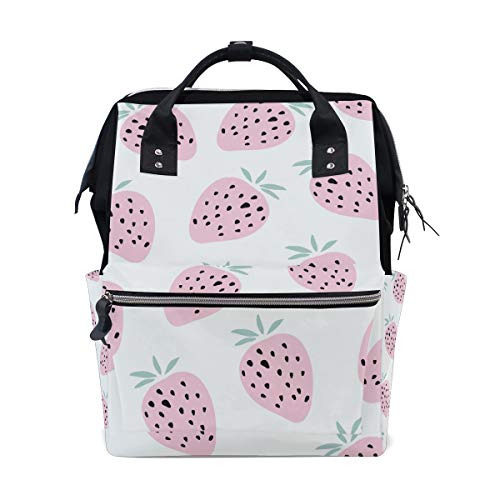 Mochila de fresas rosa de gran capacidad, multifunción, bolsa de viaje para momia mujeres