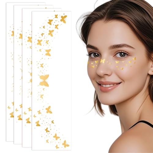 Auiremrti 4 Pezzi Glitzer Lentiggini Make-up Patches, Impermeabili Glitzer Viso Lentiggini Tattoo, Farfalla Dorata Brillanti Tatuaggi Temporanei, Lentiggini da Festival Auiremrti 4 Pezzi Glitzer Lentiggini Make-up Patches, Impermeabili Glitzer Viso Lentiggini Tattoo, Farfalla Dorata Brillanti Tatuaggi Temporanei, Lentiggini da Festival