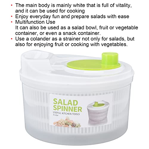 Espátula de salada de grande capacidade 3L, limpador de vegetais de plástico com tigela e escorredor