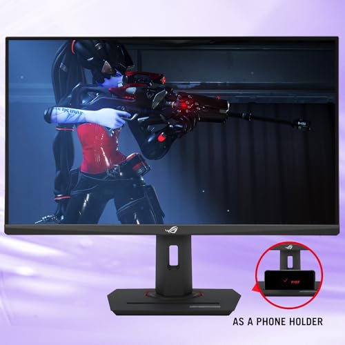 Image of ASUS ROG Strix 27 inch QHD Gaming Monitor, Fast IPS, LCD Panel, 180Hz, 1ms, 97% DCI-P3, HDR, NVIDIA G-Sync, USB-C, AI-Powered Shadow Boost, Anti-Glare M, Adjustable Stand(Phone Holder+Tripod Socket)