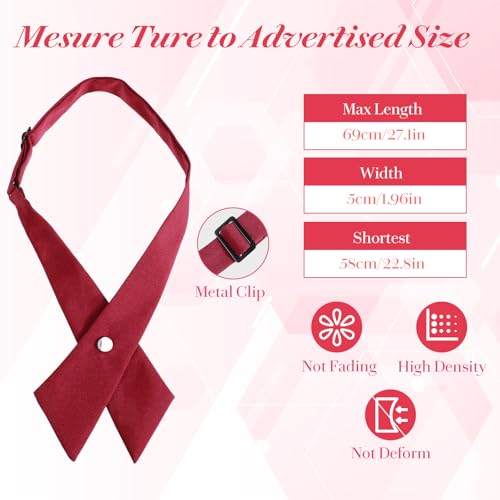 TIESOME 3Pcs Adjustable Cross Bow Tie, French School Uniform Necktie for Men Women (Burgundy)