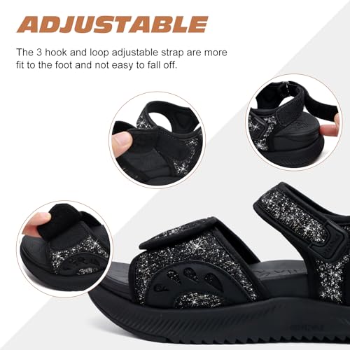 Image of ONCAI Walking Sandals Women,Arch Support Hiking Sandals with Orthotic Outdoor Footbed for Plantar Fasciitis,Water Athletic Platform Sandalias Mujer with 3 Adjustable Strap (US Size 6-12)