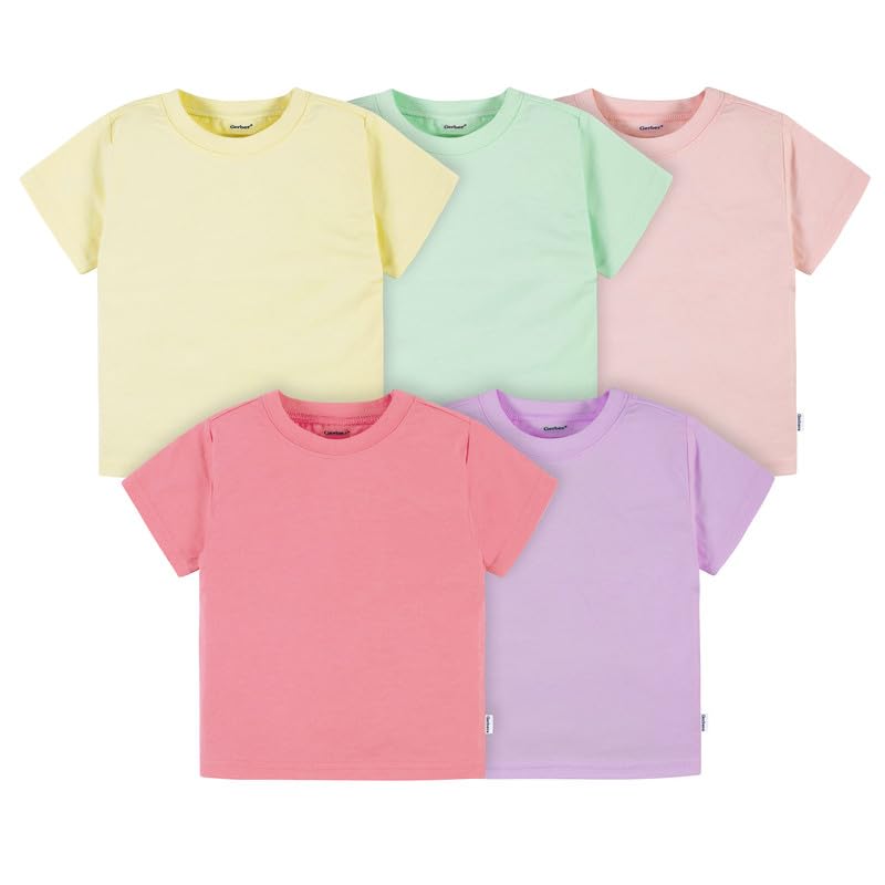 Image of Gerber Baby & Toddler 5-Pack Solid Short Sleeve T-Shirts Jersey 160 GSM