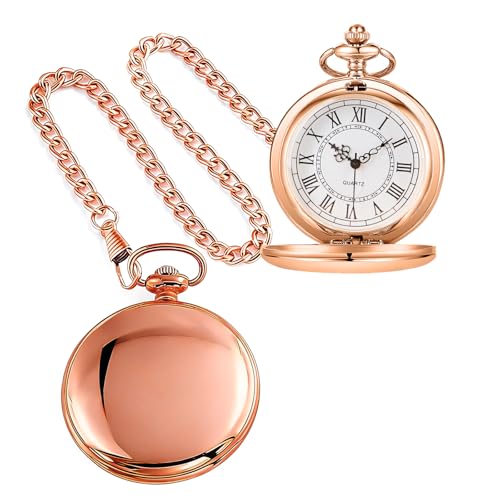 Image of Smooth Pocket Watch Alloy Steel Quartz Roman /Arabic Numerals with 37cm Chain for Father's Day Xmas Best Gifts