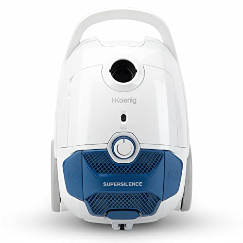 H.Koenig Aspirateur avec sac traineau blanc 3L AXO800, classe énergétique AAAA, filtre HEPA H12, Silencieux, Puissant, Efficace, Compact, brosse poussière et suceur plat inclus, tapis et sols durs