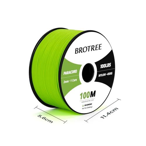 Brotree Paracord 2mm 100M 100% Nylon Rope 1 Strand Parachute Cord for Outdoor Craft, DIY - 45kg Breaking Load (Neon Green) - Image 2