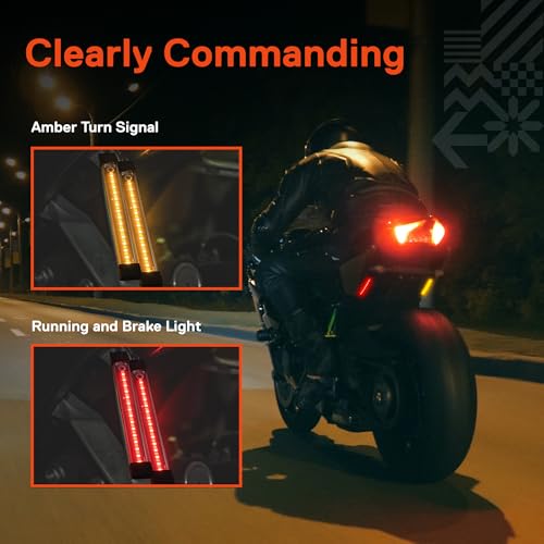 Image of TRUE MODS 2pc 5 inch Rear LED Motorcycle Red Running Brake & Amber Turn Signal Tail Light Strip Kit for License Plate [Waterproof] Universal Self Adhesive Surface Mount Flexible Rear Lamp for Bike ATV UTV
