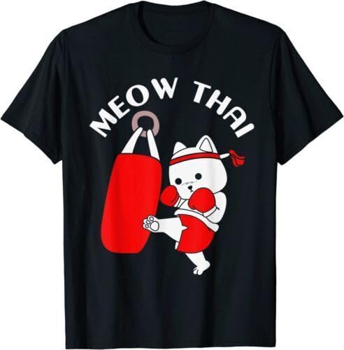 New Limited Muay Thai Cat Meow Thai Funny Gift Tee T-Shirt Black S