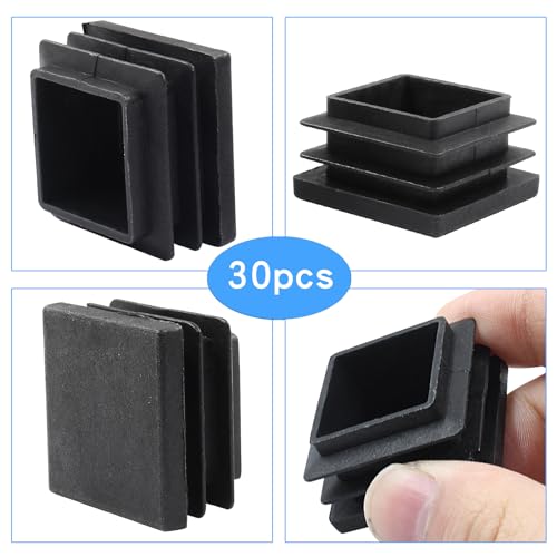 Image of Zorfeter 30 Pcs 1-1 /4 Inch Square Black Plastic Plugs, Fit for 1-1 /4 Inch Square Metal Tube, Tubing End Caps for Fence and Chair Legs