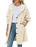 CMTOP MANTEL DAMEN LANG ELEGANT LEICHTE TRENCHCOAT, EINFARBIG KLASSISCHE MÄNTEL WINDDICHTER ÜBERGANGSMANTEL WASSERABWEISEND WINDJACKE MIT TASCHEN, KAPUZE FÜR FRÜHLING SOMMER HERBST(BEIGE,L)