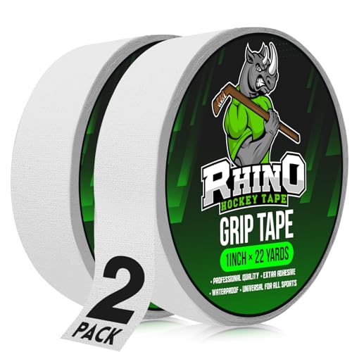 RHINO HOCKEY TAPE, Hockey Tape, Black, Pink, White, Blue, Green, Red, Sports Tape, Field Hockey Grip Tape, Lacrosse Stick Tape, Bat Grip Tape, Cloth Tape,Sports Gift, Hockey Stuff, (White)