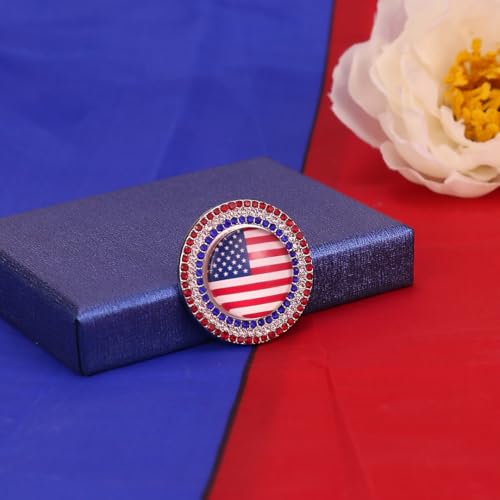 Image of American Flag Brooch Pin for Men Women Rhinestone Crystal Elephant Commemorates Brooch Pin American Independence Day Brooch for Men