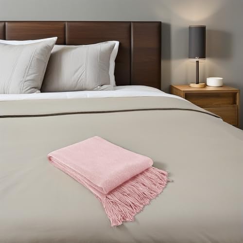 Manta rosa cálida para sofá SUPVOX con flecos estilo nórdico decorativa para sala 4
