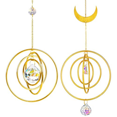 Poraceous 2 Pièces Attrape Soleil, Suspendu Capteur de Soleil, Attrape Arc-en-Ciel Cristal Suspendu, Montgolfière Attrape-Soleil, Capteur de Lumière pour Maison, Fenêtre, Jardin, Mariage, Décoration