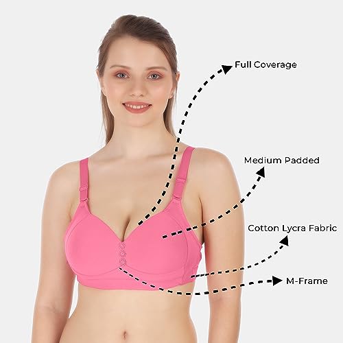 Image of Tweens Lite Wite - Minimiser Medium Padded Cotton Lycra Bra (Plus Size) - Triple Hook - Full Coverage - Wirefree - Seamless T-Shirt Bra