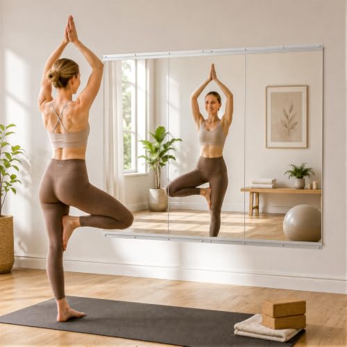 Image of Home Gym Mirror, 48 inchx24 inch-2 PCS Gym Mirrors for Wall, Frameless, Tempered Glass, Large Workout Wall-Mounted Mirrors for Home Gym, Dance Studio, Yoga Room, Garage Gym, Silver
