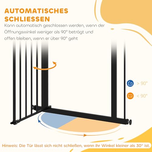 PawHut Türschutzgitter Treppenschutzgitter Türgitter ohne Bohren mit Auto-Close Treppengitter für Breiten 74-80 cm Beidseitig Schwenkbar Metall Schwarz