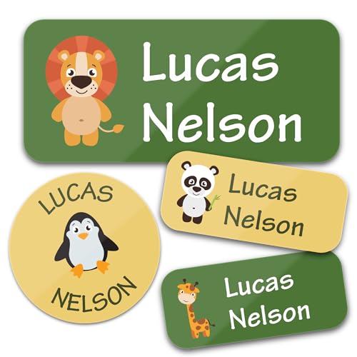 Bunny Badges Personalized Daycare Name Labels for Kids (130 Labels) - Custom Waterproof Name Stickers for Clothing Tags, Water Bottles, Lunch Boxes and School Supplies (Animals)
