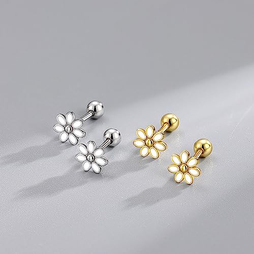 Izpack 20G Cartilage Mini Stud Earrings Cute Daisy Flower Enamel Earring 925 Sterling Silver Floral Tiny Ball Screw Back Tragus Barbell Sleeper Studs Lovely Birthday Jewelry Gifts For Women Teen Girls Hypoallergenic thumb #3