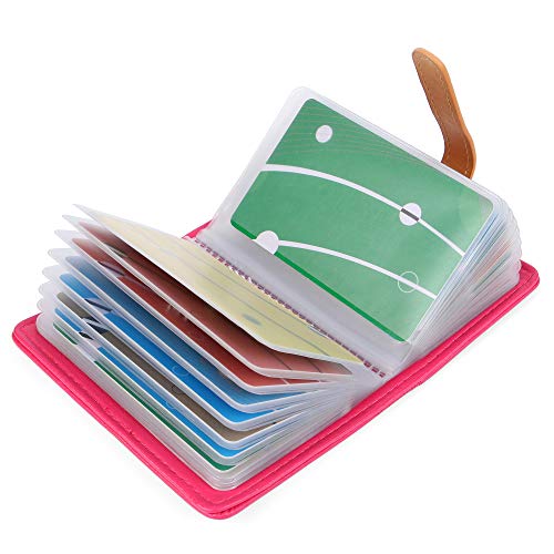 10 Couleurs Porte Cartes de Crédit Femme Homme Cuir - 26 Fentes (Rose Rouge)