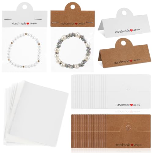 TEHAUX 200pcs Kraft Paper Jewelry Packaging Bags with Earring Holder Cards, Eco-Friendly Small Business Supplies for Jewelry, 3.97x3.14 Inches, Brown and White -  Z1000706Z0LG4Y