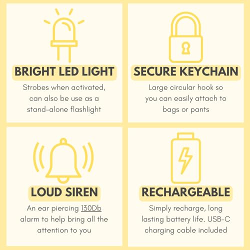 Securityman Personal Alarms for Women | Loudest Safety Alarm Keychain (130dB Siren and SOS Strobe Light) Everyday Personal Safety Devices for Women - White