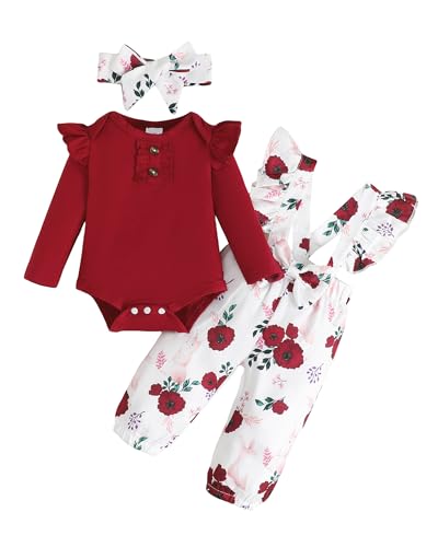 SUNNY PIGGY Newborn Baby Girl Clothes Ruffle Long Sleeve Ribbed Romper Flare Pants Jumpsuit Infant 2pcs Outfits