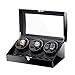 Produktbild QQW Automatische Uhr Wicker Lageranzeige Watch Box Schwarz Klavier Finish Glasplatte Lederfutter Ruhigem Motor Zubehör/Black/8+9