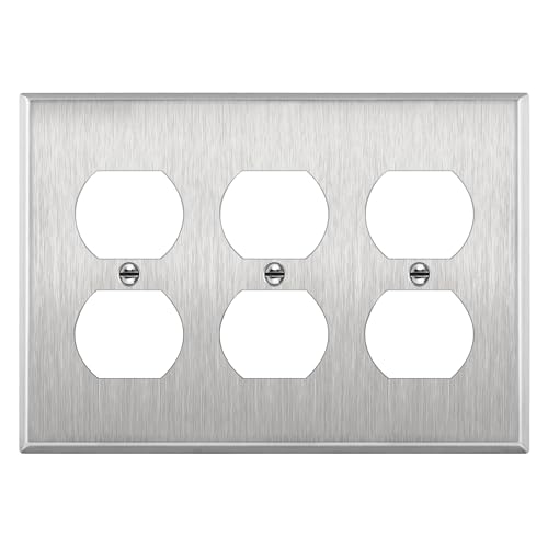Enerlites 7723 Duplex Receptacle Outlet Metal Wall Plate, Stainless Steel Switch Outlet Cover cover
