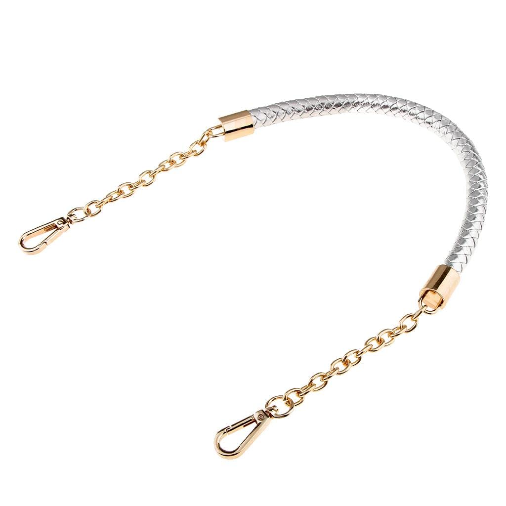 Metal PU Leather Braided Bag Strap Handle Bag Chain Replacement 60cm Silver-image-33