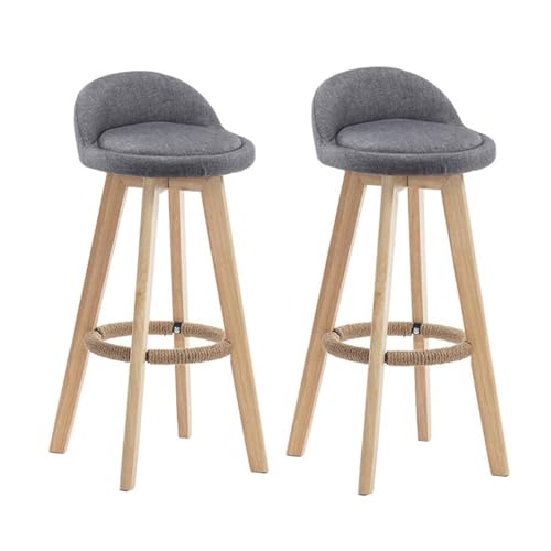 Taburetes De Bar Giratorios, Juego De 2, Taburete De Cocina, Acolchado De Lino, Altura del Mostrador, Taburete con Respaldo, Patas De Madera Maciza, Reposapiés, Carga Máxima: 200 Kg