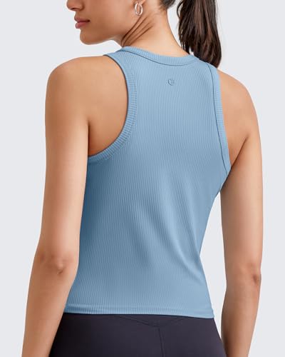 Image of G4Free Workout Tank Tops for Women Slim Fitted Racerback Ribbed Athletic Gym Yoga Tanks Summer Casual