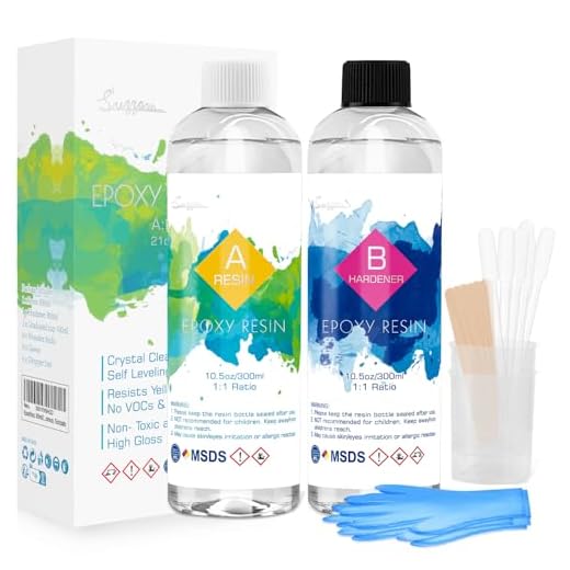 Suzzam Epoxidharz, 600ml/21oz Glasklar Epoxidharz mit Härter 1: 1 Verhältnis mit Handschuh, Messbecher, Holzstäbchen, Pipetten, Geruchsarm Gießharz für Kunstgießharz, Schmuck, Tischplatte