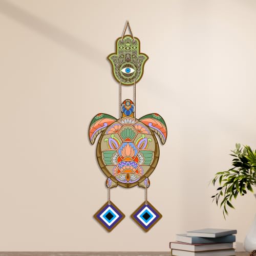 Image of Artvibes Artistic Turtle Wall Hanging for Home Entrance | Nazar Battu MDF Decorative Wall Decor | Vastu Inspired Art for Living Room | Balcony | Office & Hallway | Lucky Charm Gift Item (WH 8543N)