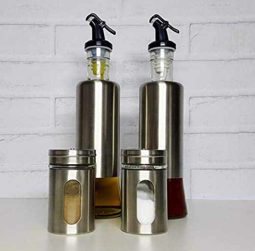 2 PORTA AZEITE E VINAGRE + 2 SALEIRO E PIMENTEIRO ACO INOX - KIT 4 PCS