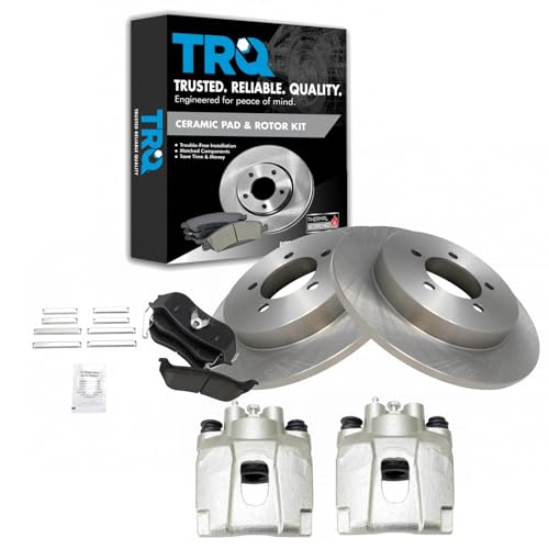 Image of TRQ Rear Brake Pad and Rotor Set Ceramic Solid Rotors Calipers