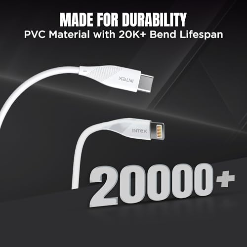 Image of Intex Speed Pro 2.4A USB To Lightning Fast Charging Cable, Data Sync, 480Mbps, Compatible For iPhone 14,13, 12,11, 8, 7, 6, 5, Ipad, Macbook, Imac, Airpods and Other Devices - White