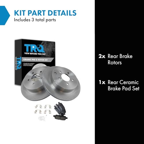 Image of TRQ Rear Brake Pad and Rotor Set Ceramic Compatible with 2003-2008 Infiniti FX35 FX45 2011-2013 M37 M56 2014-2017 Q50 2015-2017 Q70 QX60 2003-2017 Nissan Murano 2013-2017 Pathfinder 2004-2016 Quest