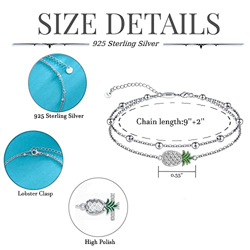 Image of Nature Style Bracelet for Women Charm Link Bracelet Adjustable Pineapple /Dragonfly /Butterfly /Daisy /Highland Cow Anklet Bracelet 925 Sterling Silver Anniversary Jewelry Birthday Gifts