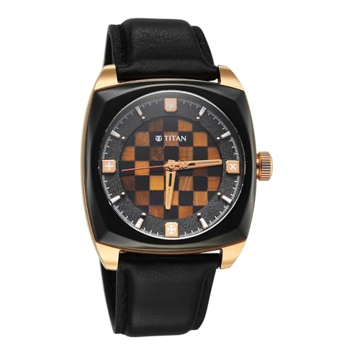 Image of Titan Grandmaster X Gukesh Dommaraju Special Edition with Tiger Eye and Black Agate Dial Premium Leather Strap Automatic Watch for Men - 10073KL02