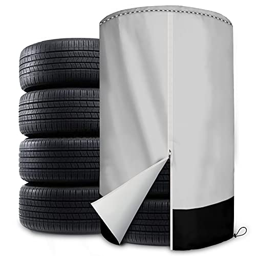 Cubierta de neumático, Bolsa de Almacenamiento para 4 neumáticos, Cubierta de neumático Impermeable y a Prueba de Polvo (Negro Plateado) 28 Pulgadas Cover