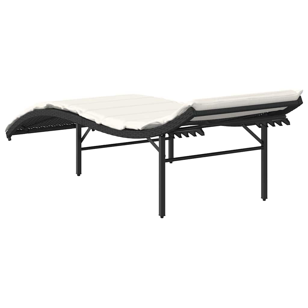Juego de 2 tumbonas de ratán sintético con cojines en color negro | Cómoda tumbona de jardín para terraza y balcón con respaldo ajustable en 3 posiciones y cojines acolchados suaves.