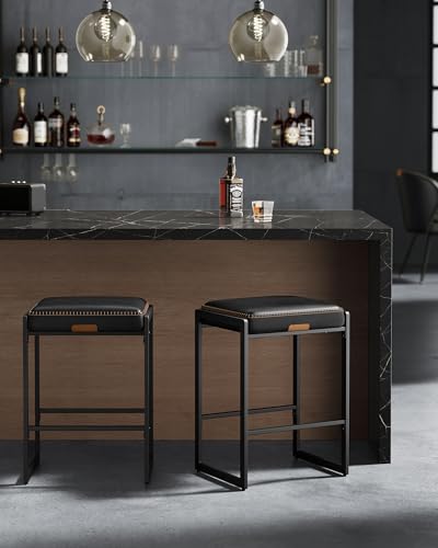 Image of VASAGLE EKHO Collection - Bar Stools Set of 4, Counter Height Bar Stools, Synthetic Leather with Stitching, Mid-Century Modern Counter Stools, 26-Inch Tall, Kichen Home Bar Dining Room, Ink Black